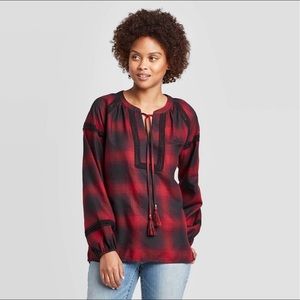 Knox Rose Long sleeve plaid crew neck XL